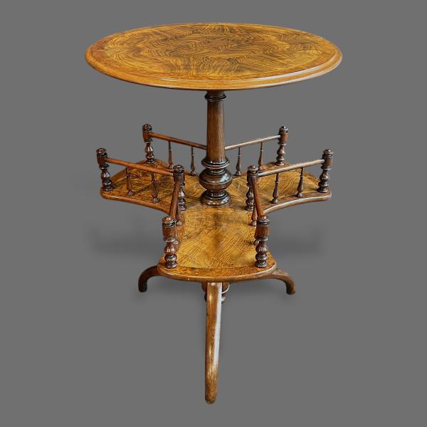 Victorian Burr Walnut Inlaid Revolving Book Stand