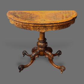 Victorian Burr Walnut Inlaid Card Table