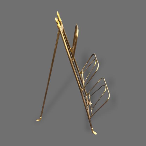 19th Century Unusual Tripod Polished Brass Magazine Rack