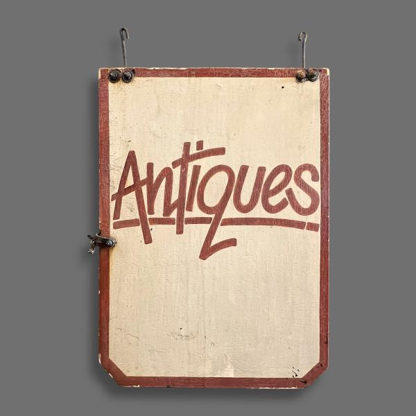 Vintage Hand Painted Wooden Antiques Sign
