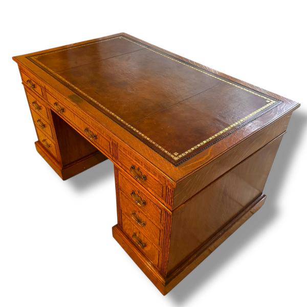 Victorian Oak Pedestal Desk by Edwards & Roberts
