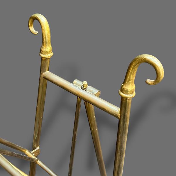 19th Century Unusual Tripod Polished Brass Magazine Rack