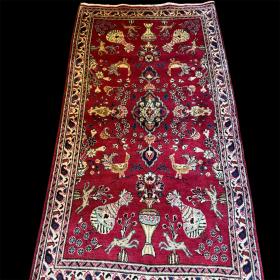 Stunning Hand Knotted Persian Rug Sarouk Lovely All Over Design With Animals