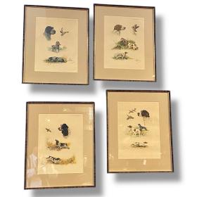 Set of Four French Aquatint Etchings of Hunting Dogs