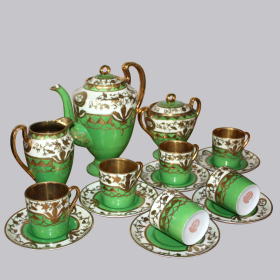 Samurai Green and Gilt Coffee Set