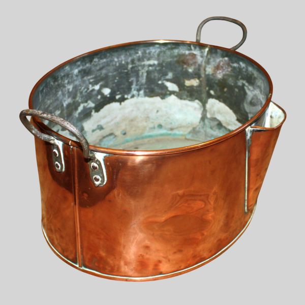 Large 20th Century Oval Copper Pot with Iron Handles